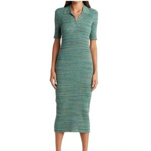 DEREK LAM 10 CROSBY Elegant Green Knit Ribbed Dress